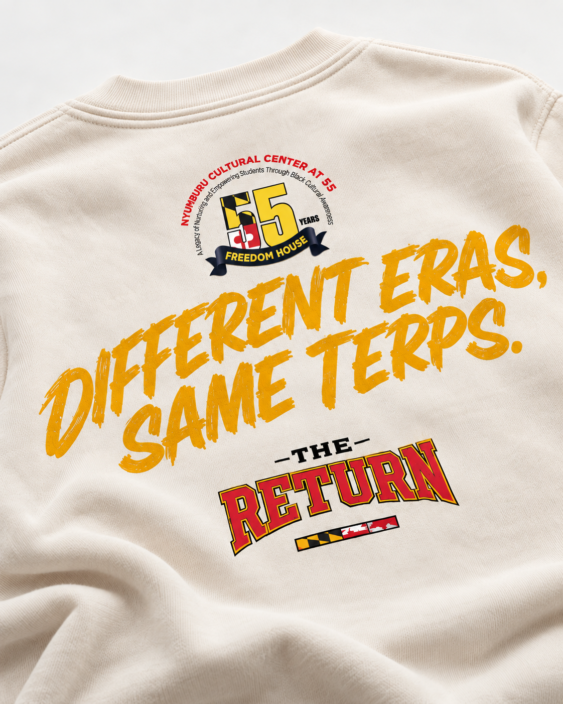A Different Terp cream crewneck, back print close-up